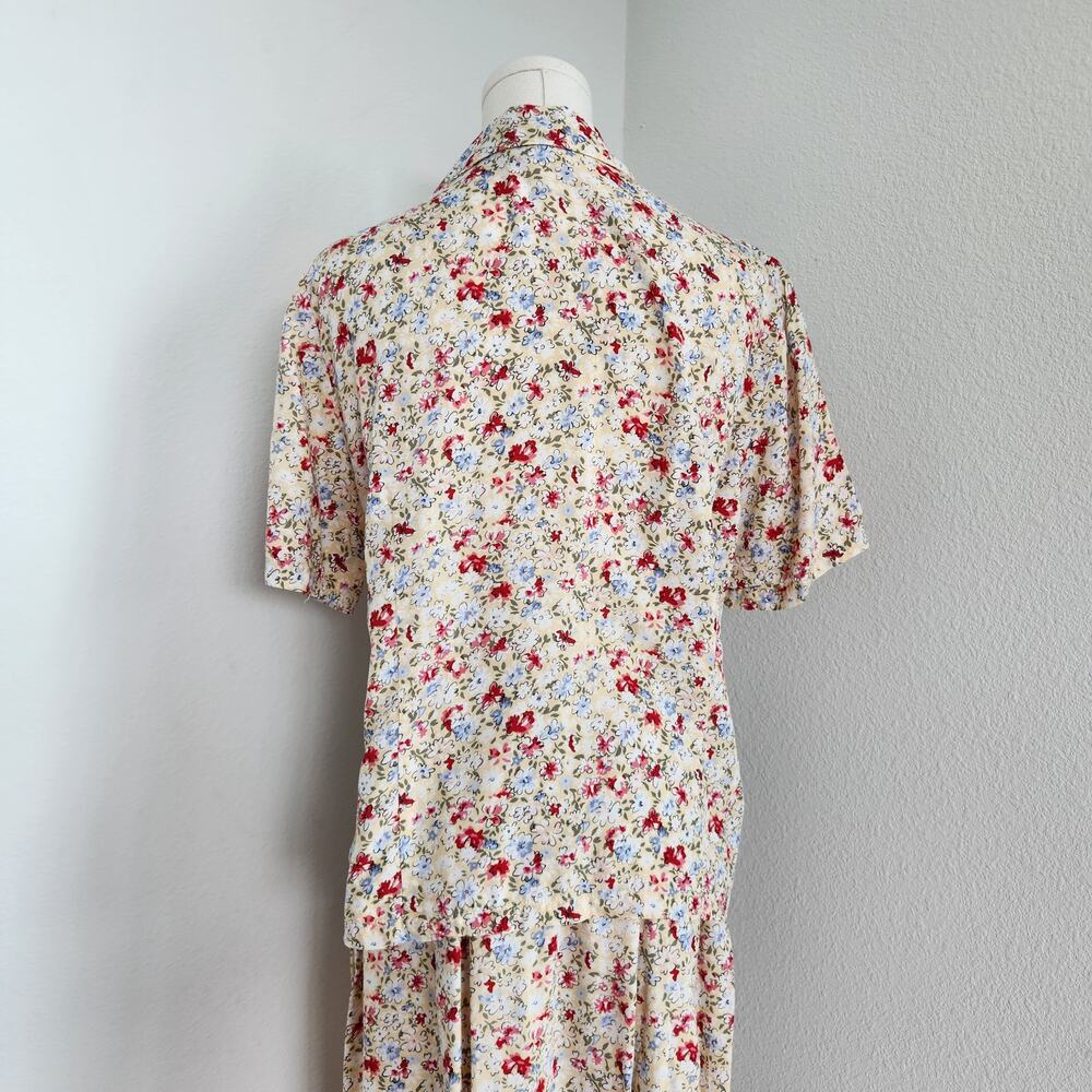 Vintage 90s Pendleton Yellow Floral Rayon Blouse & Skirt Set High Waist Size 6 - Picture 7 of 16